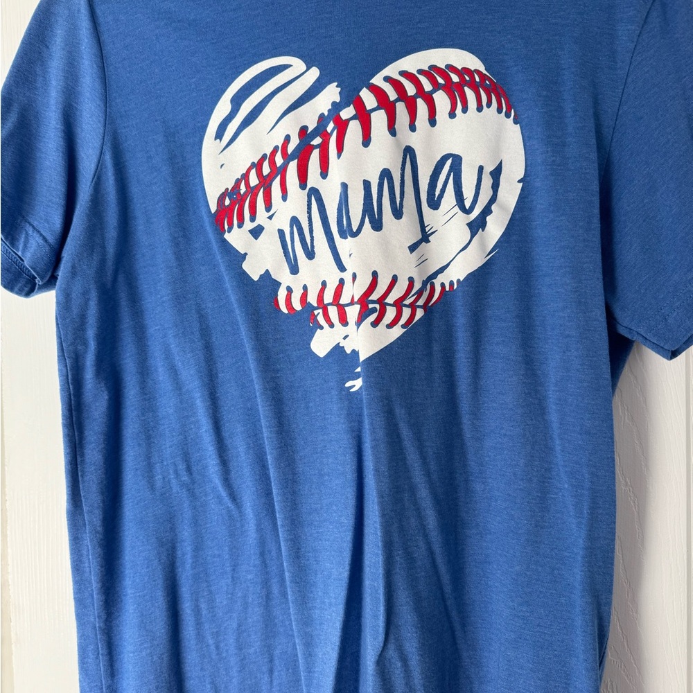 Blue 'Mama' Baseball Heart Short Sleeve Tee